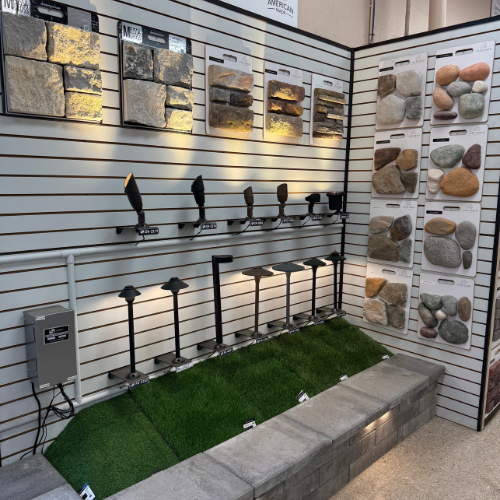 Masonry and brick options on display inside of Rainbow Ag.