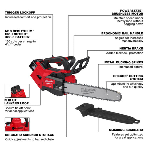 Milwaukee M18 FUEL™ 14 Top Handle Chainsaw 2 Battery Kit