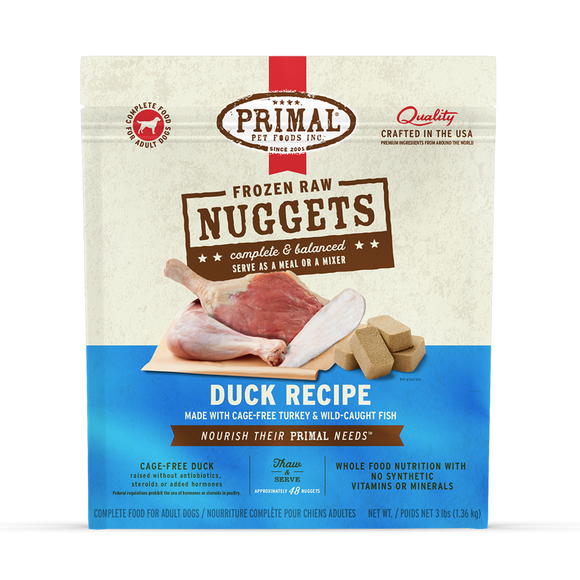 Primal Pet Foods Frozen Raw Nuggets Dog Food Duck Recipe