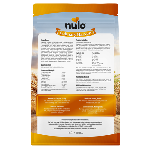 Nulo Culinary Harvest Baked Chicken & Whitefish Recipe for Adult Dogs Food