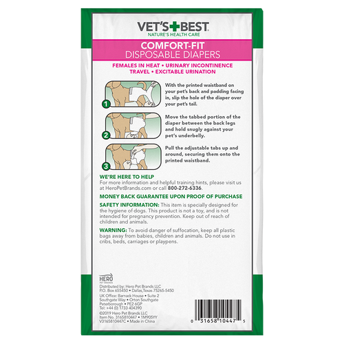 Vet's Best Comfort-Fit Disposable Female Dog Diapers – Medium