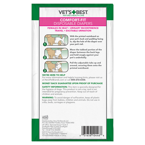 Vet's Best Comfort-Fit Disposable Female Dog Diapers – Small